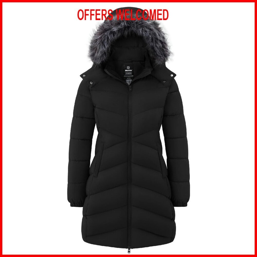 Women's Long Puffer Coat Lightweight Warm Jacket with Hood - Picture 1 of 7